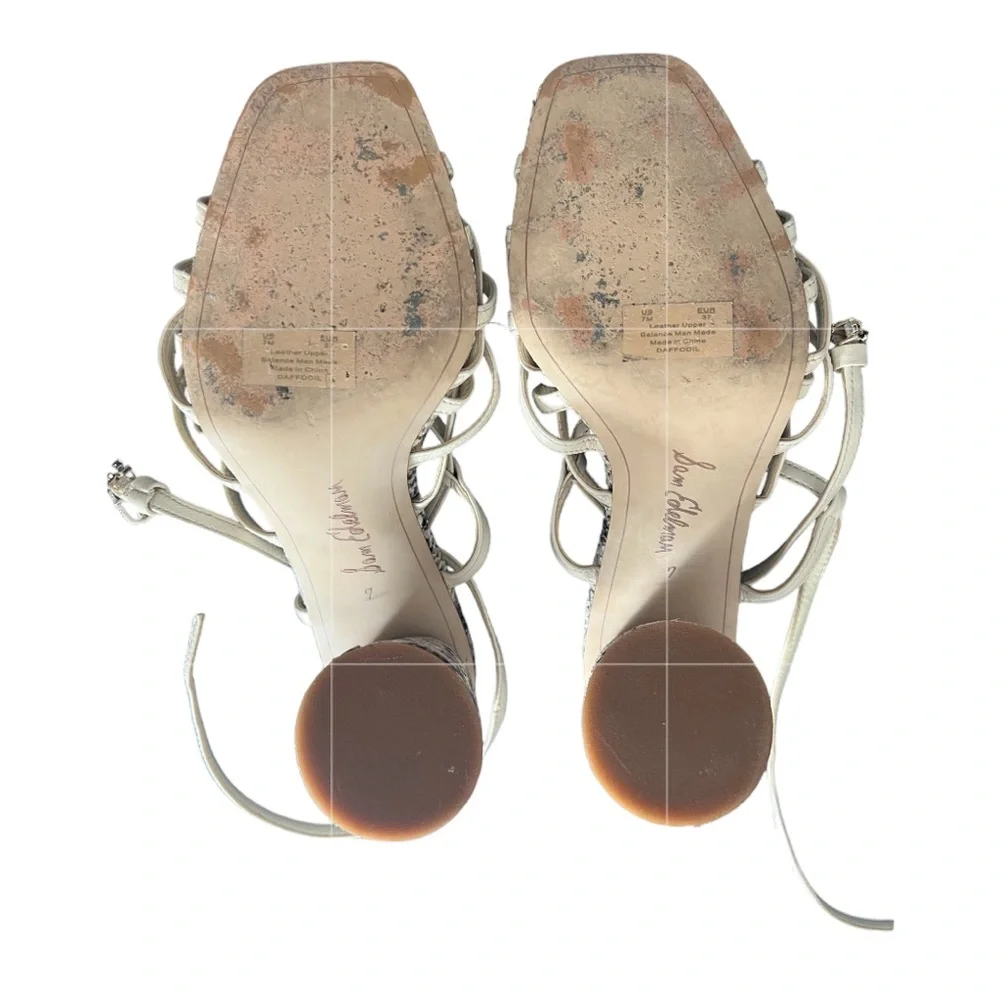 SAM EDELMAN Sandals Heels Daffodil Size 7 White Cream Gray Straps FAST SHIP - Picture 6 of 9